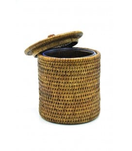 Box round rattan with lid Blue - colour white brushed