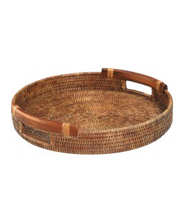 Tray with round handles wood Fiji - rattan honey