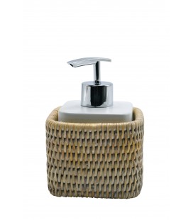 Dispenser soap rattan white brushed and white porcelain Mahé