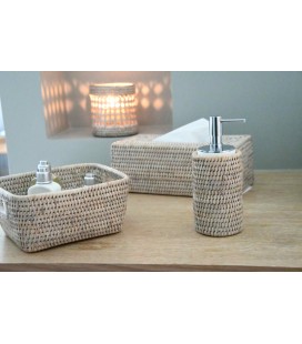 Dispenser soap rattan white brushed and white porcelain Mahé