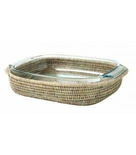 Gratin dish Pyrex rectangular Daphne - rattan white brushed