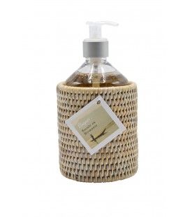 Dispenser soap rattan white brushed and white porcelain Mahé