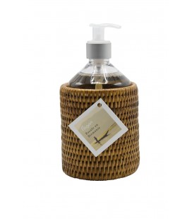 Dispenser soap rattan white brushed and white porcelain Mahé