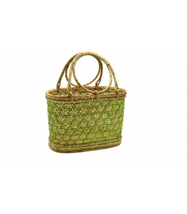 Sac à main Tanaka circle, en rotin tressé de Birmanie