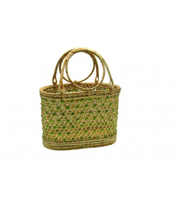Sac à main Tanaka flower, en rotin tressé de Birmanie