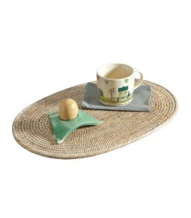 Set de table ovale Marion - rotin cérusé blanc