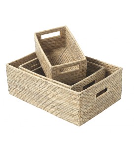 Set di 3 cestini Thibault - rattan bianco decapato