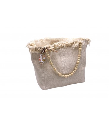 Sac en coton et perles de bois - made in france