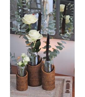 Set de 3 vases Pye - rotin naturel et verre recyclé