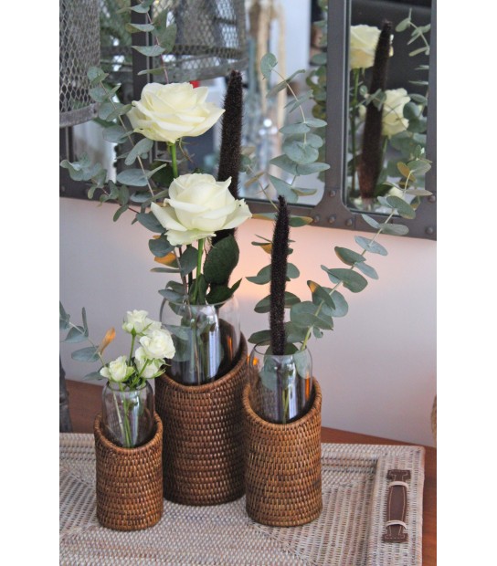 PAFEN Vaso da fiori RATTO effetto rattan, in plastica bassa
