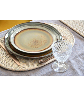 Set de table ovale Marine - rotin cérusé blanc