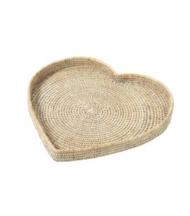 Plateau heart Valentine - rattan colour white brushed