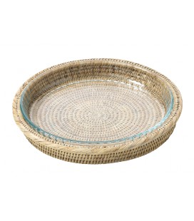 Pie dish cane and Pyrex Tatin - rattan white brushed