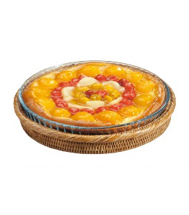 Plat à tarte rotin et Pyrex Tristan - rotin miel et verre