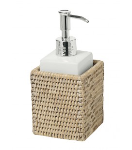 Dispenser soap rattan white brushed and white porcelain Mahé