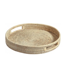 Tray round Melinda - rattan white brushed