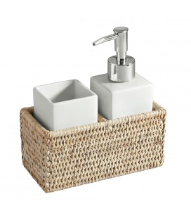 Set da bagno in rattan bianco e porcellana bianco cerise