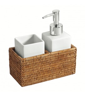 Ensemble pour salle de bain rotin miel et porcelaine