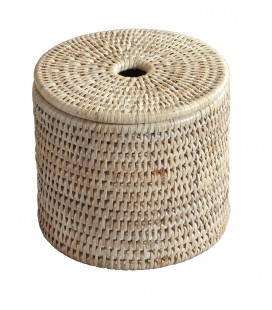 Contenitore per cotone cilindrico Lola - rattan bianco decapato