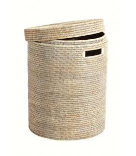 Laundry basket the cylindrical Family - rattan white brushed