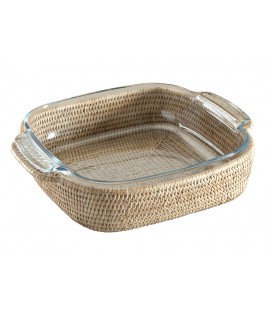 Gratin dish Crumble - Pyrex glass and rattan white brushed