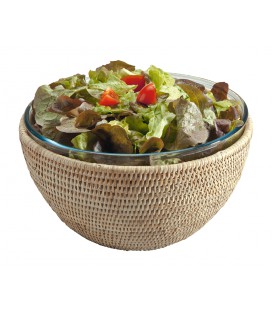 Salad bowl Lunch - Pyrex glass and rattan white brushed