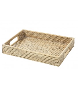 Rectangular plate Babeth - rattan white brushed