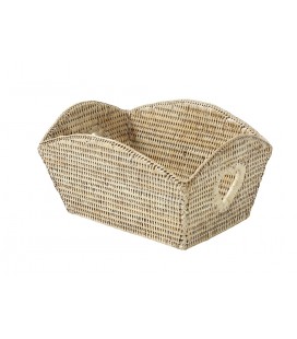 Trash can rectangular Amélie - rattan white brushed