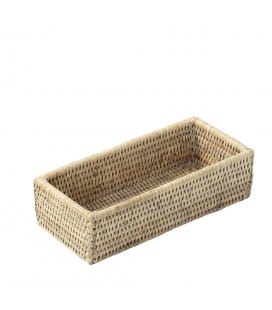 Recycle bin, rectangular, Fanie - rattan white brushed