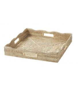 Large tray square wave Océlia - rattan white brushed