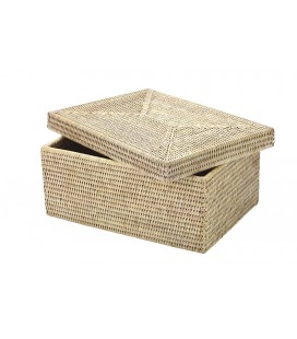 Contenitore con coperchio Iris - rattan bianco decapato