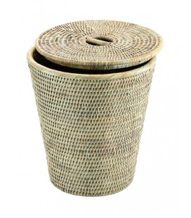 Cestino con coperchio 0222w - bianco ceruse rattan