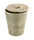 Cestino con coperchio 0222w - bianco ceruse rattan