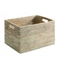 Bin storage rattan white brushed Océane