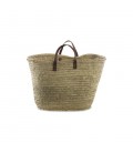 Panier marocain Hasani cuir et feuilles de palmier