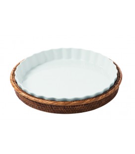 Tourtière ronde Tourte - Porcelaine et rotin miel