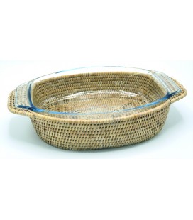 Gratin dish oval Maiwenn - Pyrex glass and rattan honey